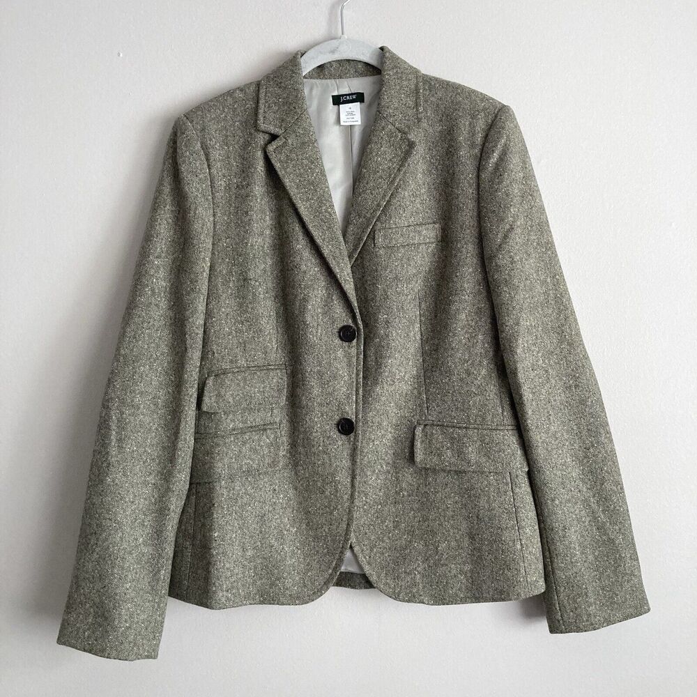 J. Crew Schoolboy Blazer Suede Elbow Patches 100% Wool Size 10 Gray Beige Mix